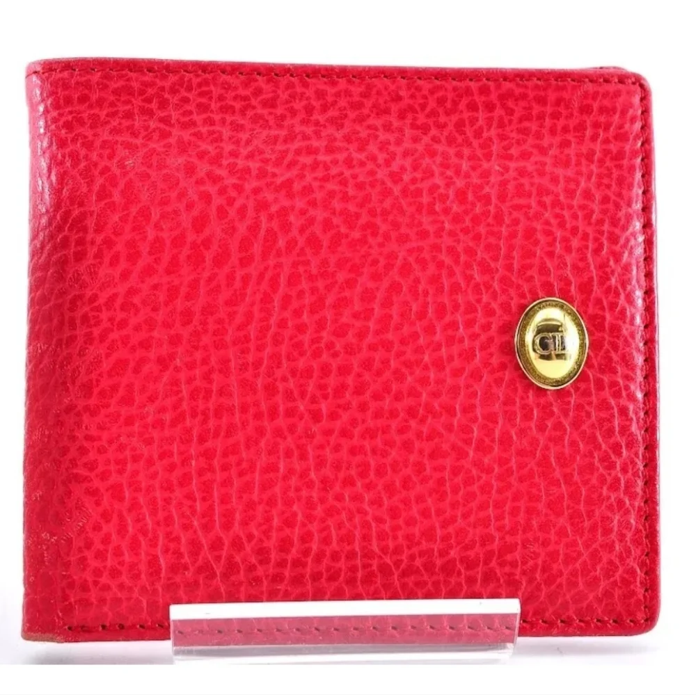 CHRISTIAN DIOR LOG PLATE BIFOLD RED LEATHER WALLET